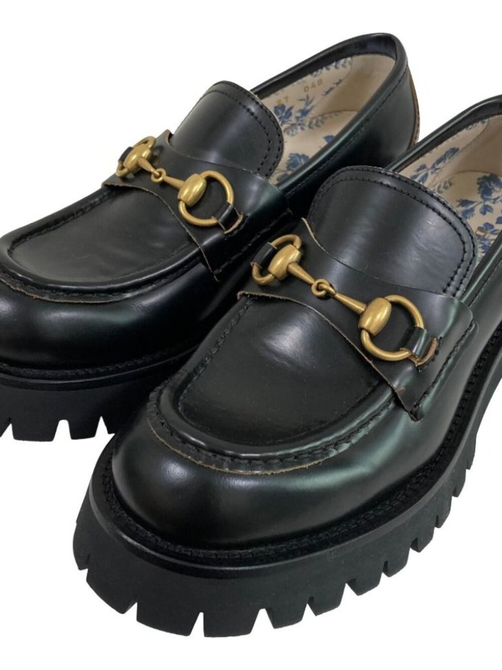 Gucci Lug Sole Bee Embroidery Horsebit Loafers 37 Black - Picture 1 of 12